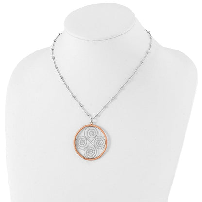 Ss/vergoldet Sterlingsilber & Rose Vergoldet Satiniert Diamantiert Gekugelt Wirbel Kreis mit 2 Zoll Verlängerung Halskette