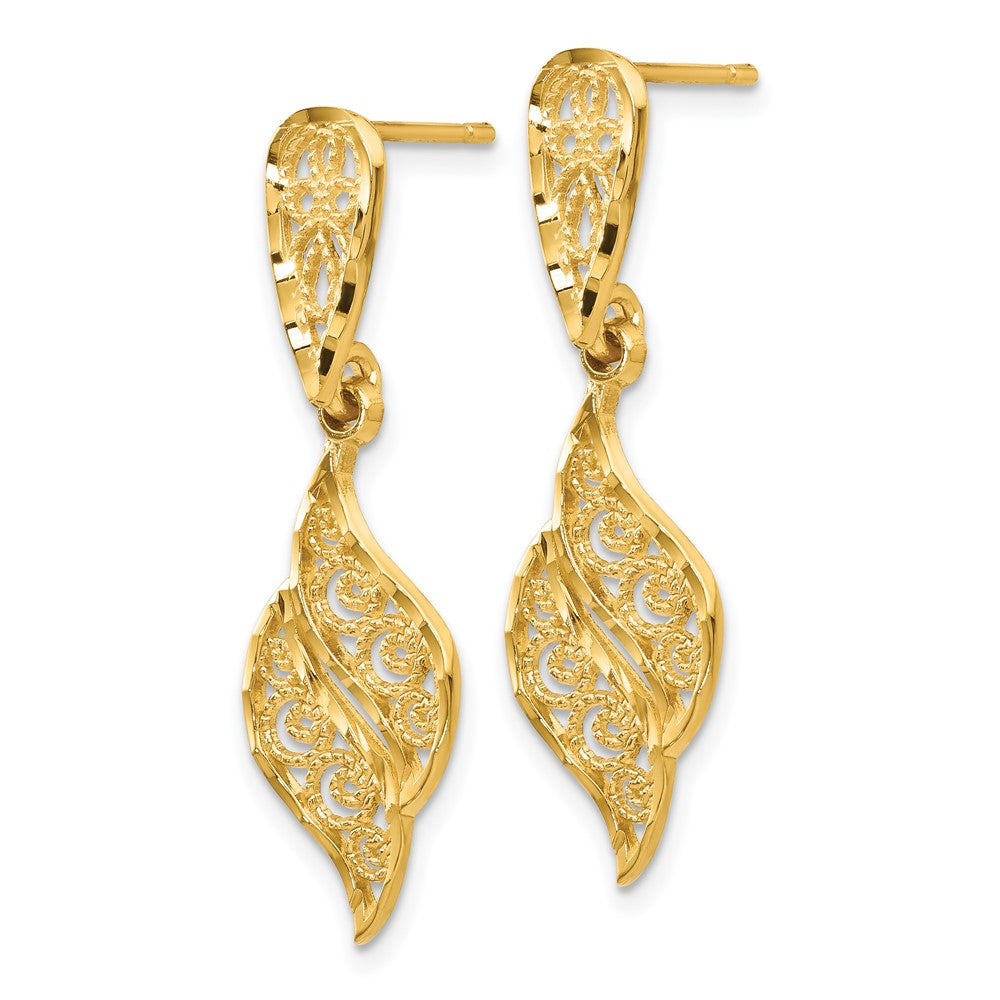 14K Gelbgold Poliert & Diamantiert Filigran Wirbel Hängend Ohrstecker
