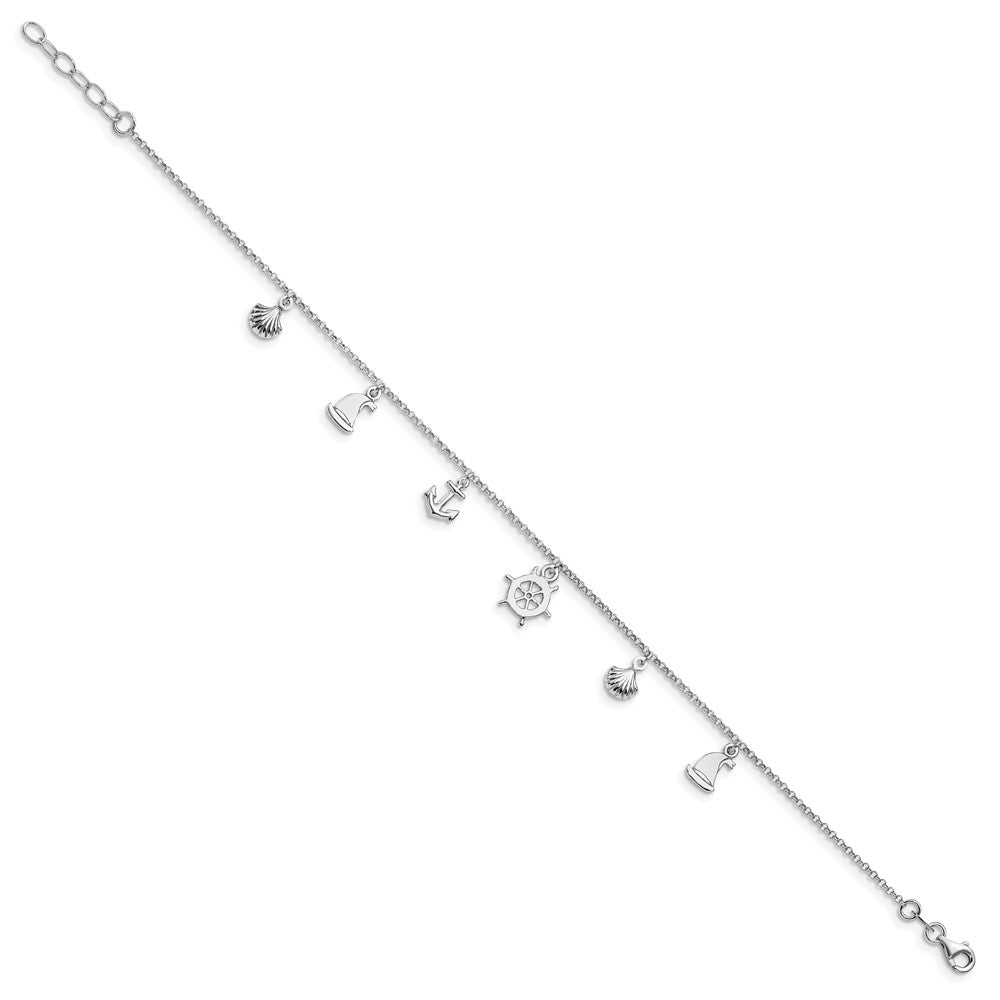 Sterlingsilber Rhodiniert Meer Leben 9 Zoll Plus 1 Zoll Verlängerung. Fußkettchen