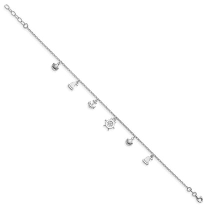 Sterlingsilber Rhodiniert Meer Leben 9 Zoll Plus 1 Zoll Verlängerung. Fußkettchen