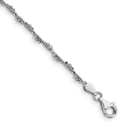 Sterlingsilber Rhodiniert Gedreht Perle 9 Zoll + 1 Zoll Verlängerung. Fußkettchen