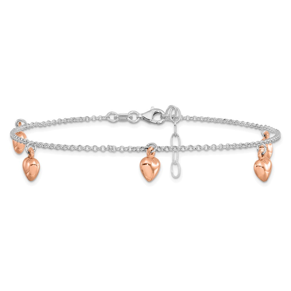 Sterlingsilber Roséfarben 18K Glanz-beschichtet 9 Zoll Plus 1 Zoll Verlängerung. Ankle