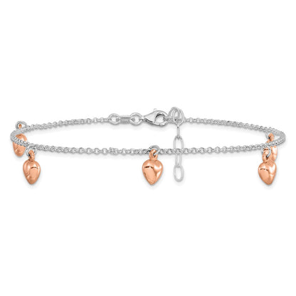 Sterlingsilber Roséfarben 18K Glanz-beschichtet 9 Zoll Plus 1 Zoll Verlängerung. Ankle