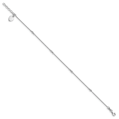 Sterlingsilber Rhodiniert Herz Charm 9 Zoll Plus mit 1 Zoll Verlängerung. Ank