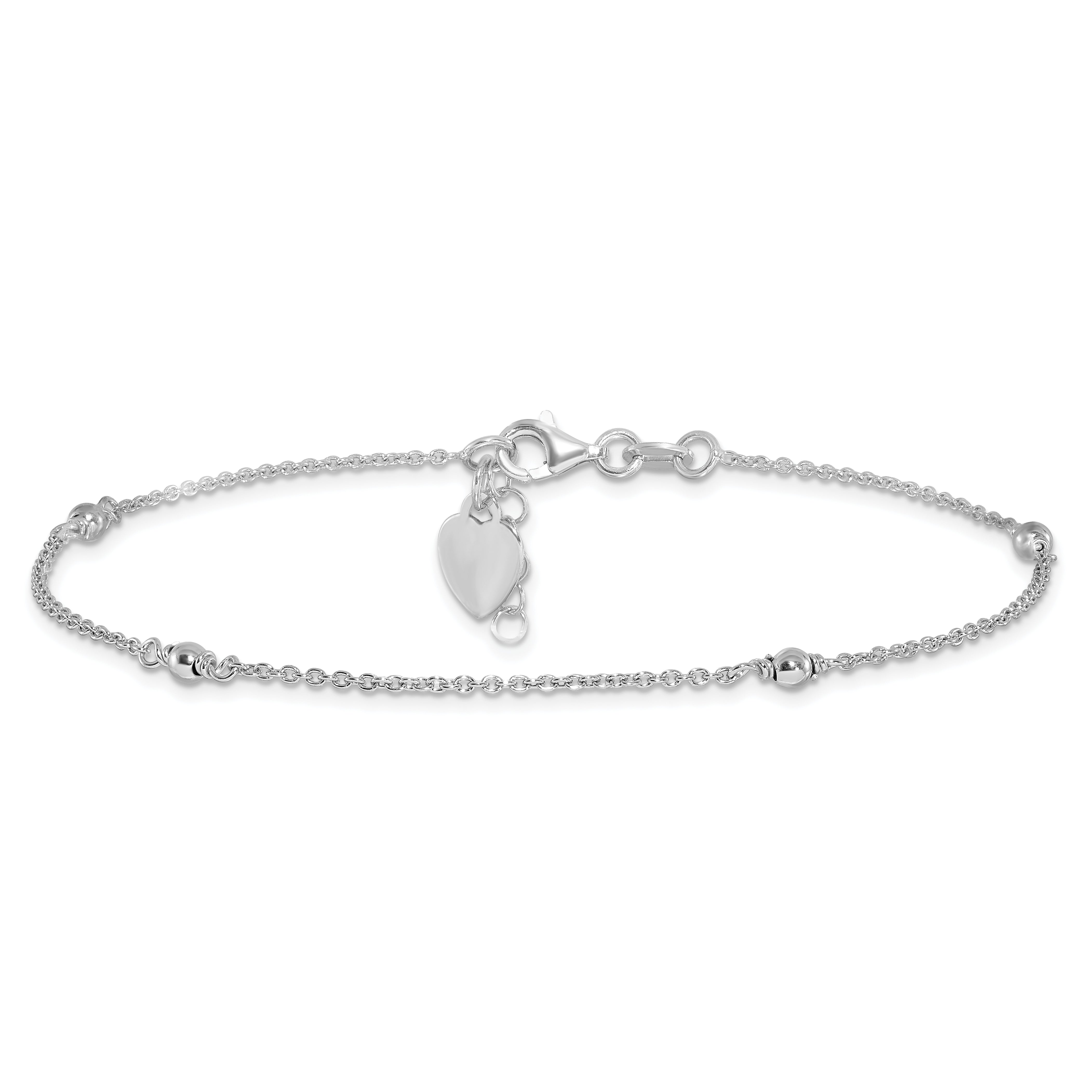 Sterlingsilber Rhodiniert Herz Charm 9 Zoll Plus mit 1 Zoll Verlängerung. Ank