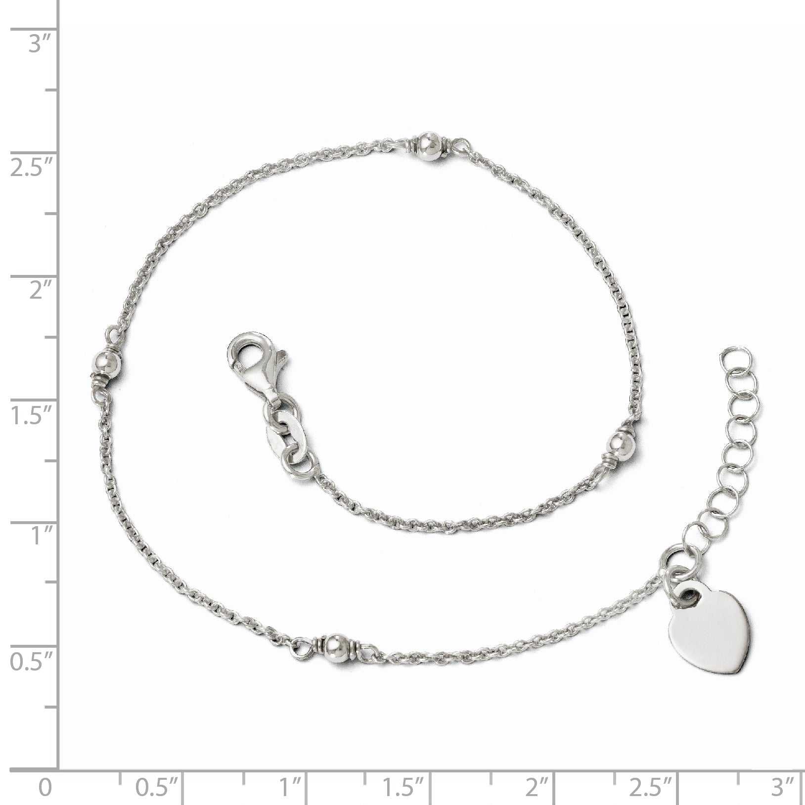 Sterlingsilber Rhodiniert Herz Charm 9 Zoll Plus mit 1 Zoll Verlängerung. Ank