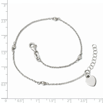 Sterlingsilber Rhodiniert Herz Charm 9 Zoll Plus mit 1 Zoll Verlängerung. Ank