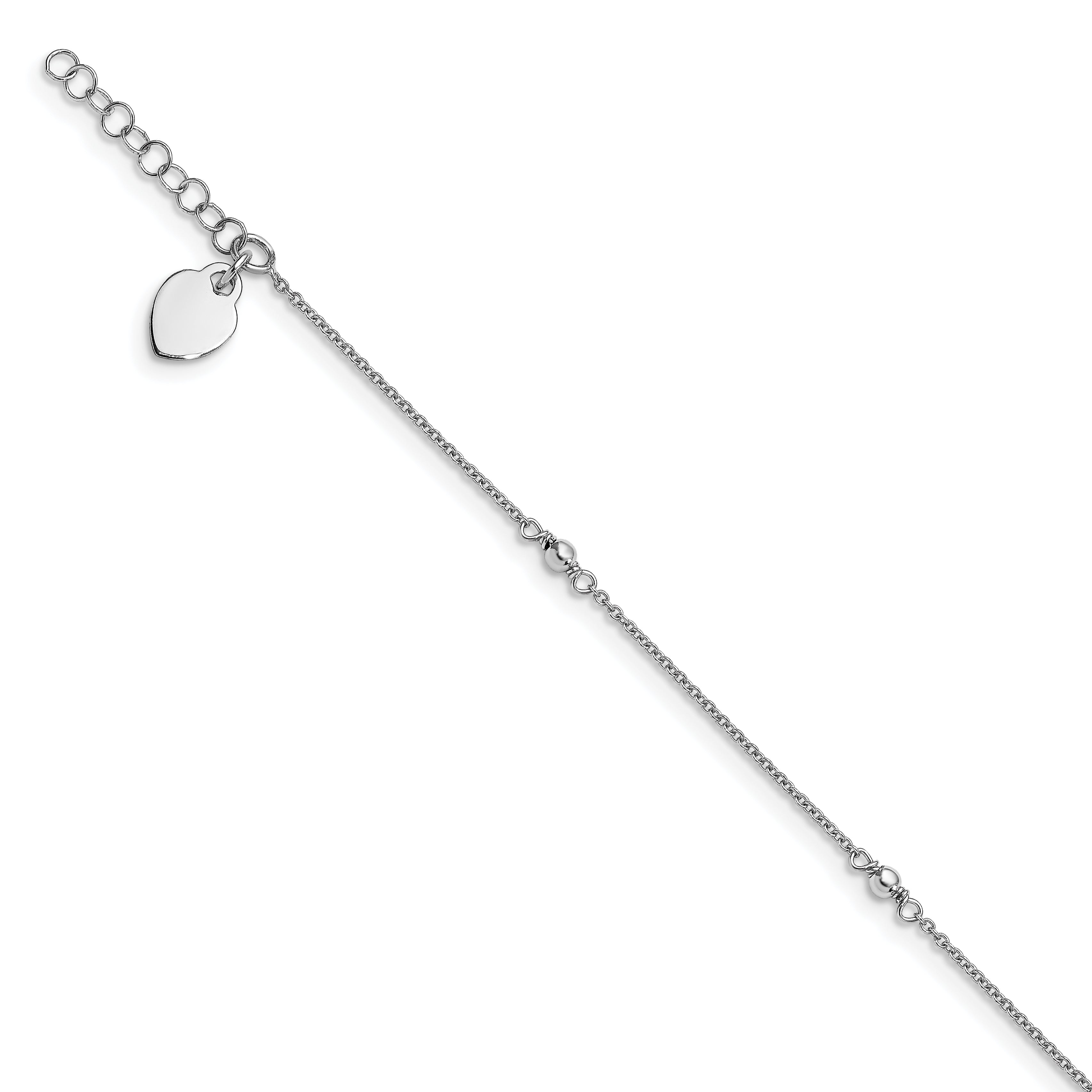 Sterlingsilber Rhodiniert Herz Charm 9 Zoll Plus mit 1 Zoll Verlängerung. Ank