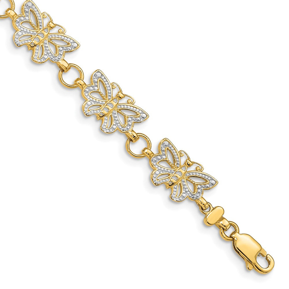 7 Zoll 14K mit Rhodium Schmetterling Armband