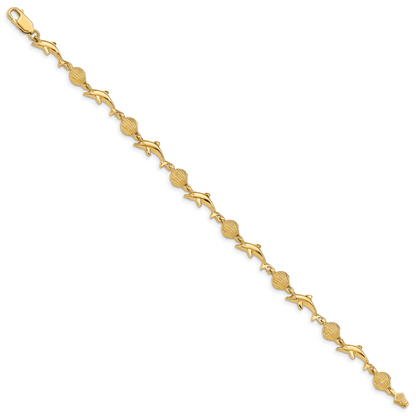 7 Zoll 14K Delfin und Muschel Armband