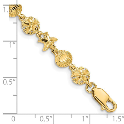 7 Zoll 14K Seestern, Sand Dollar und Muschel Armband