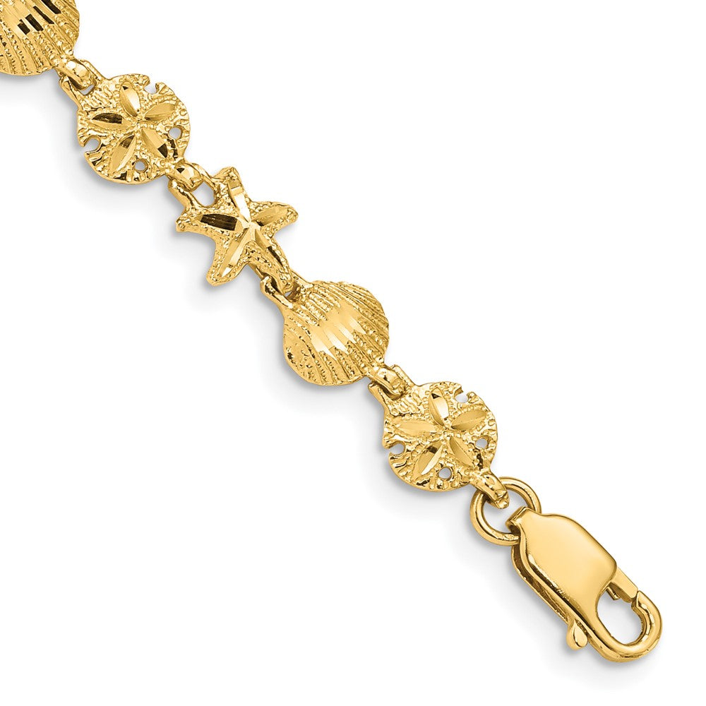 7 Zoll 14K Seestern, Sand Dollar und Muschel Armband