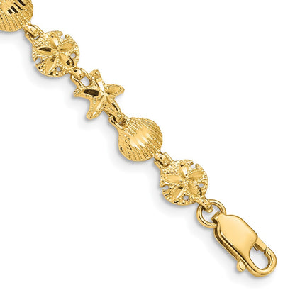 7 Zoll 14K Seestern, Sand Dollar und Muschel Armband