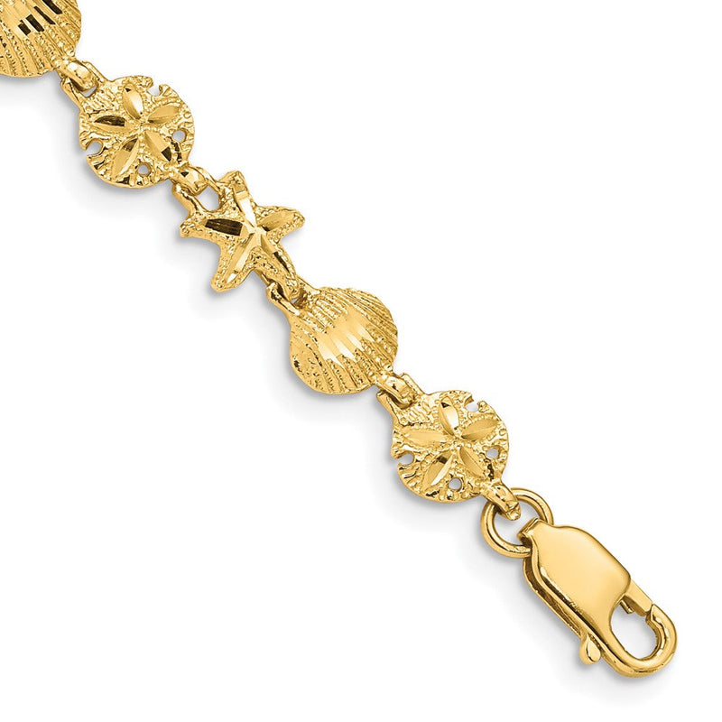 7 Zoll 14K Seestern, Sand Dollar und Muschel Armband