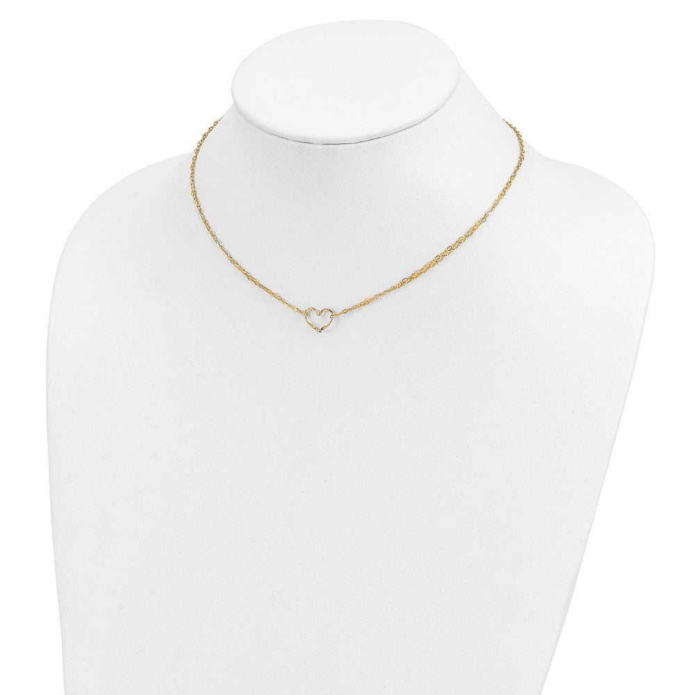 14K Gelbgold Verstellbar Doppelt Strang Herz Halskette
