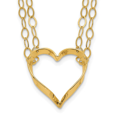 14K Gelbgold Verstellbar Doppelt Strang Herz Halskette