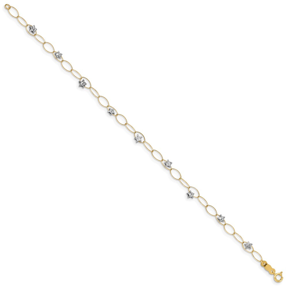 7.25 Zoll 14K Bicolor Puff Sterne Armband