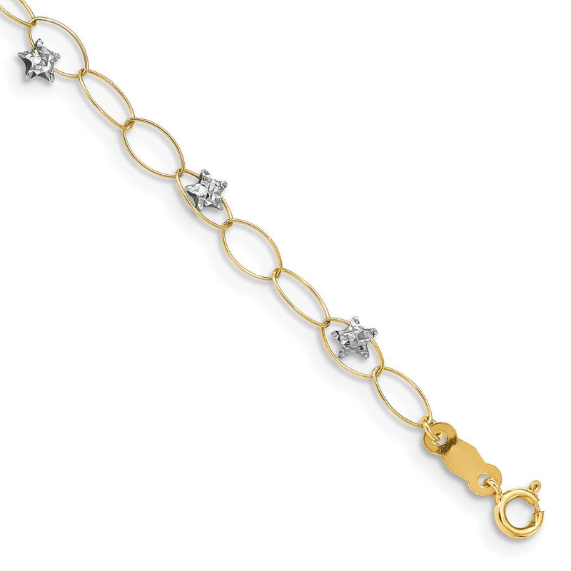 7.25 Zoll 14K Bicolor Puff Sterne Armband
