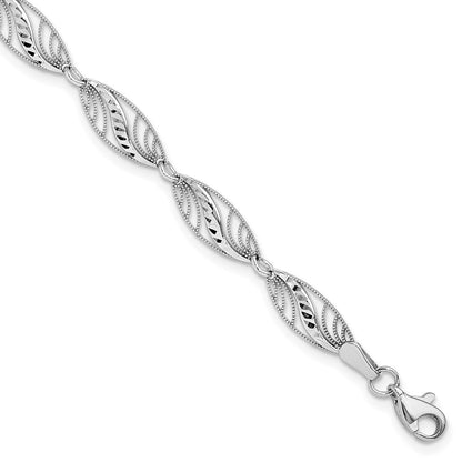 14K Weißgold Filigran Diamantiert Gliederarmband