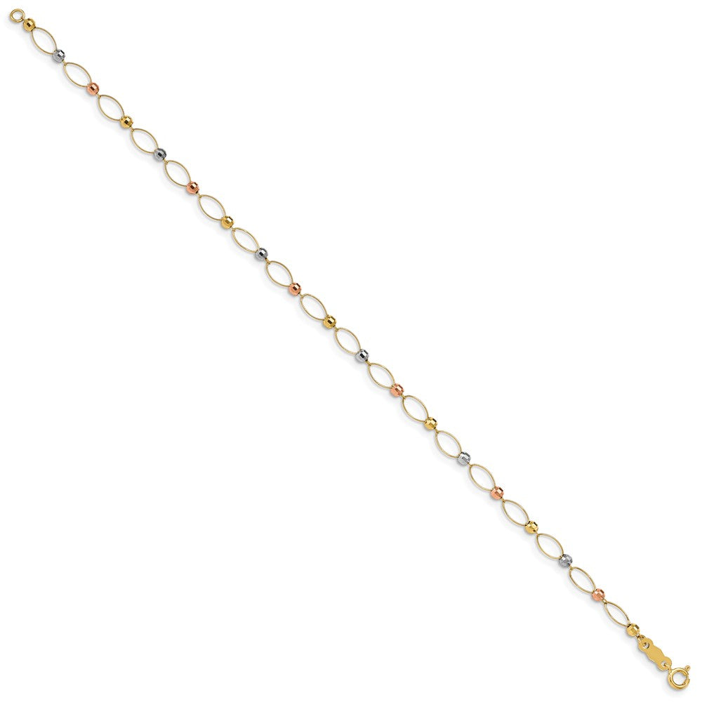 14K Tricolor Oval Glieder Mirror Perlen Gliederarmband