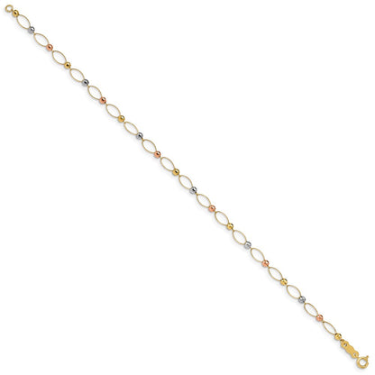 14K Tricolor Oval Glieder Mirror Perlen Gliederarmband