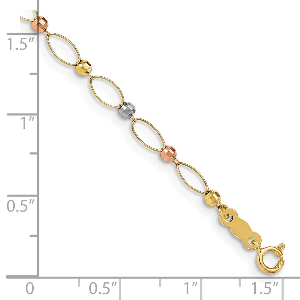 14K Tricolor Oval Glieder Mirror Perlen Gliederarmband