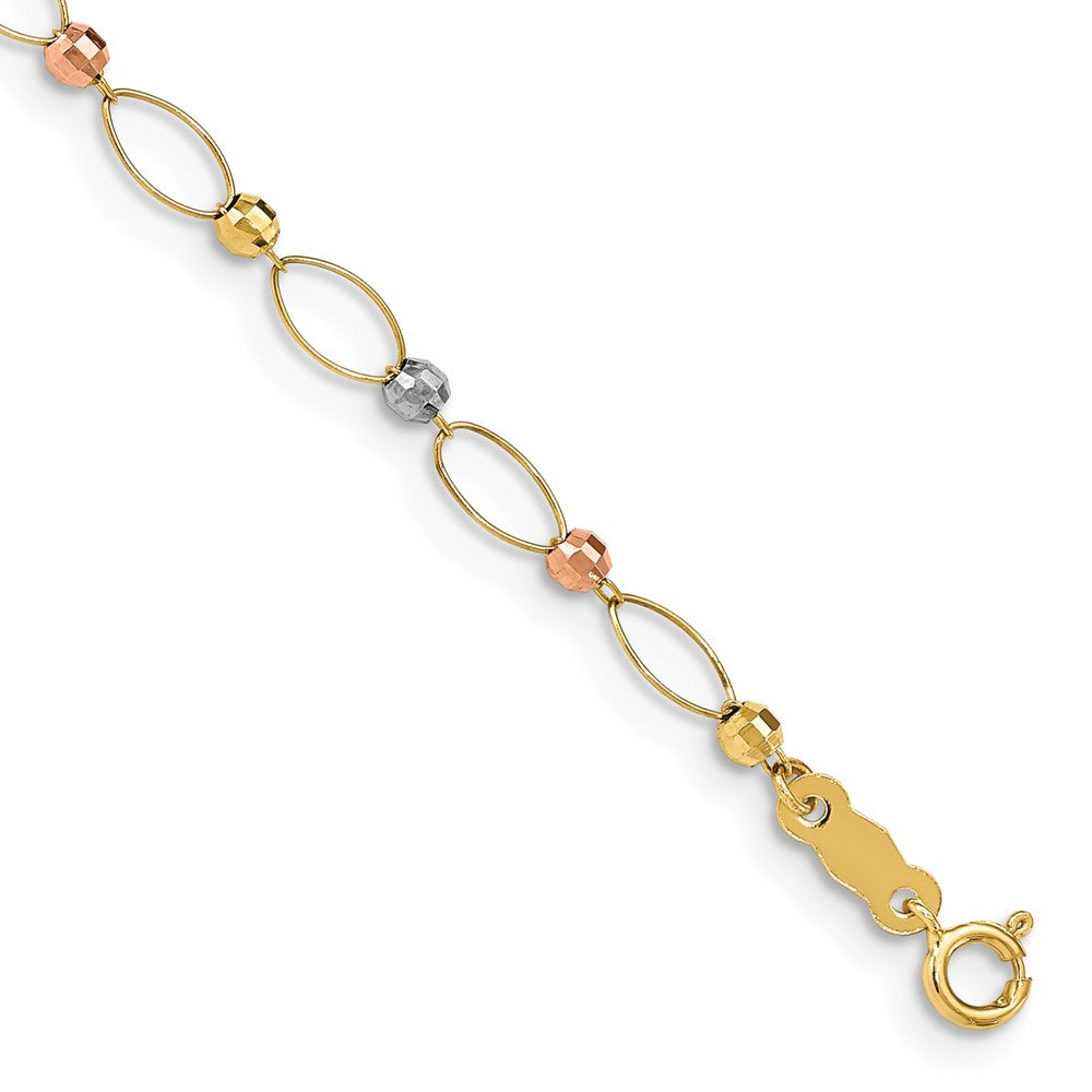 14K Tricolor Oval Glieder Mirror Perlen Gliederarmband