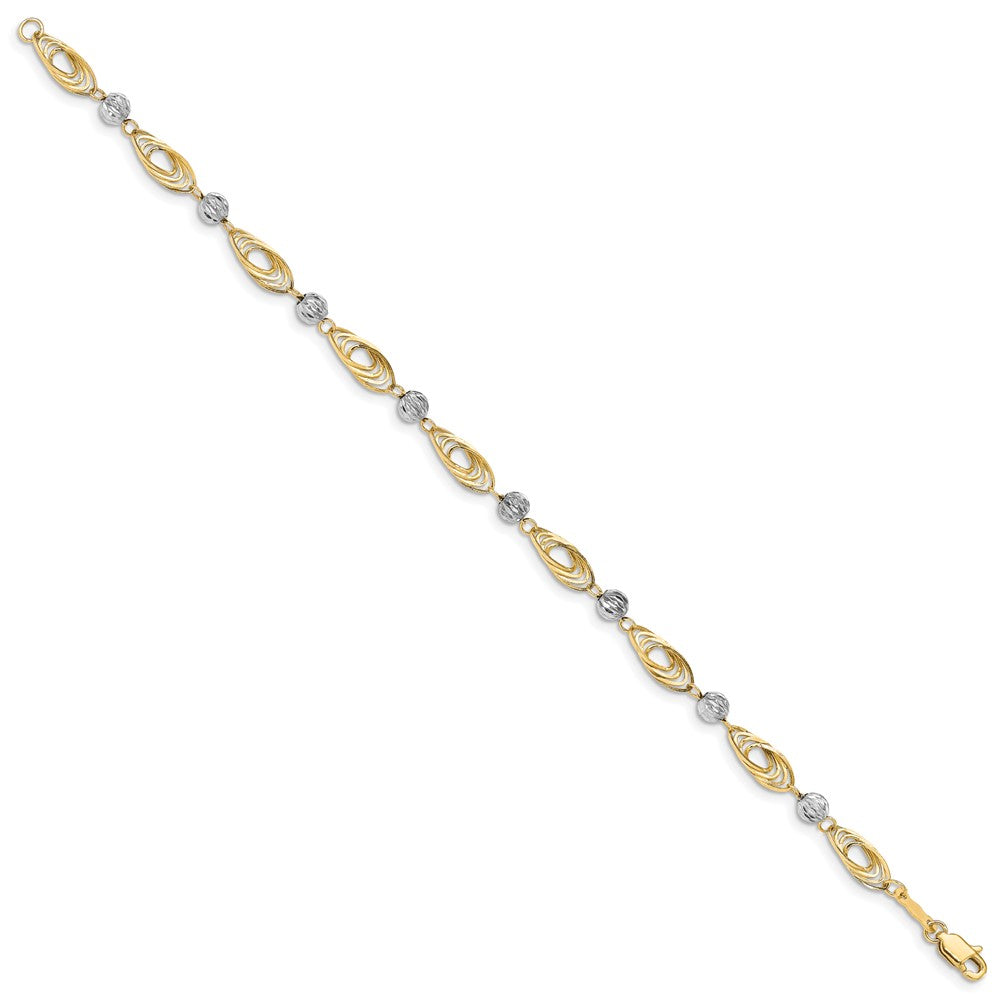 14K Gold Bicolor Oval Knöpfe mit Diamantiert Perlen Gliederarmband