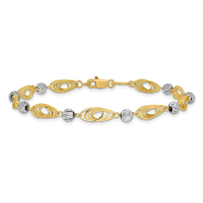 14K Gold Bicolor Oval Knöpfe mit Diamantiert Perlen Gliederarmband