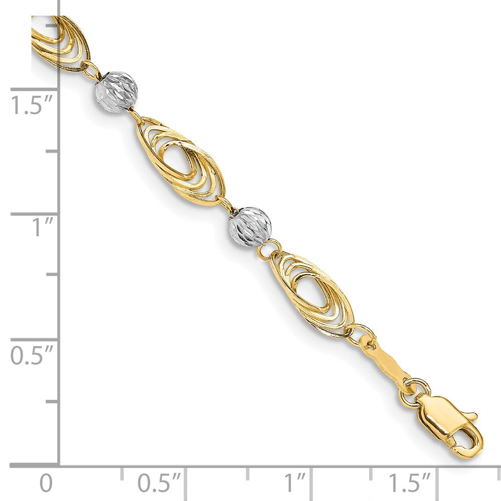 14K Gold Bicolor Oval Knöpfe mit Diamantiert Perlen Gliederarmband