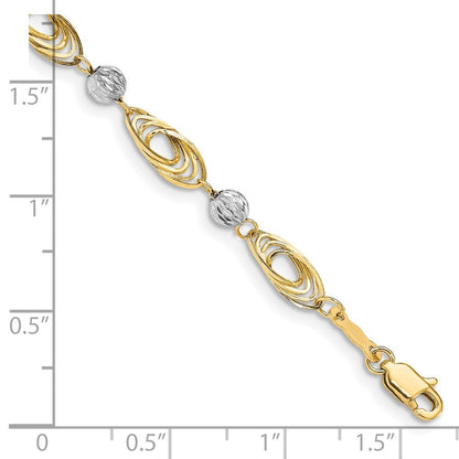 14K Gold Bicolor Oval Knöpfe mit Diamantiert Perlen Gliederarmband