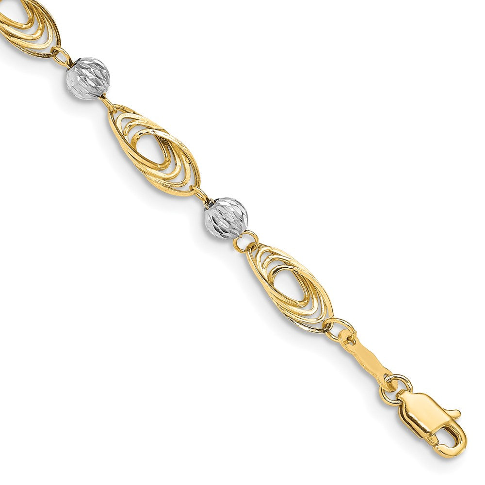 14K Gold Bicolor Oval Knöpfe mit Diamantiert Perlen Gliederarmband