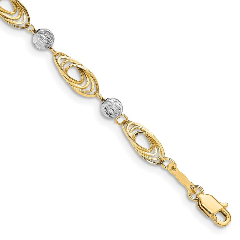 14K Gold Bicolor Oval Knöpfe mit Diamantiert Perlen Gliederarmband