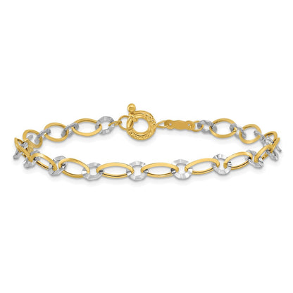 14K Bicolor Oval und Diamantiert Kreis Gliederarmband