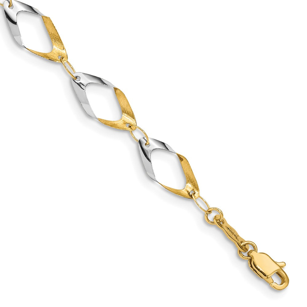 14K und Weiß Rhodium Oval Glieder Gliederarmband