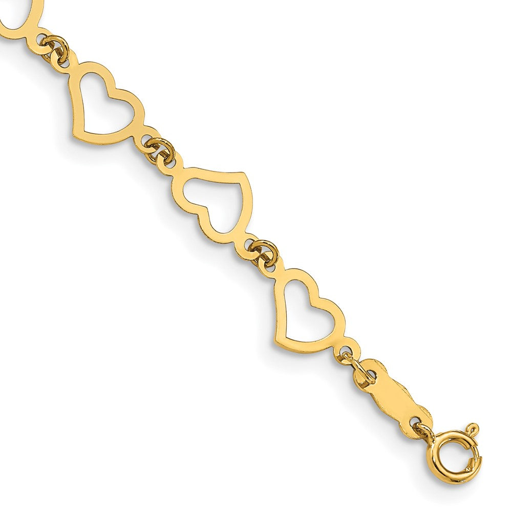 7.5 Zoll 14K Flach Offen Herzen Armband