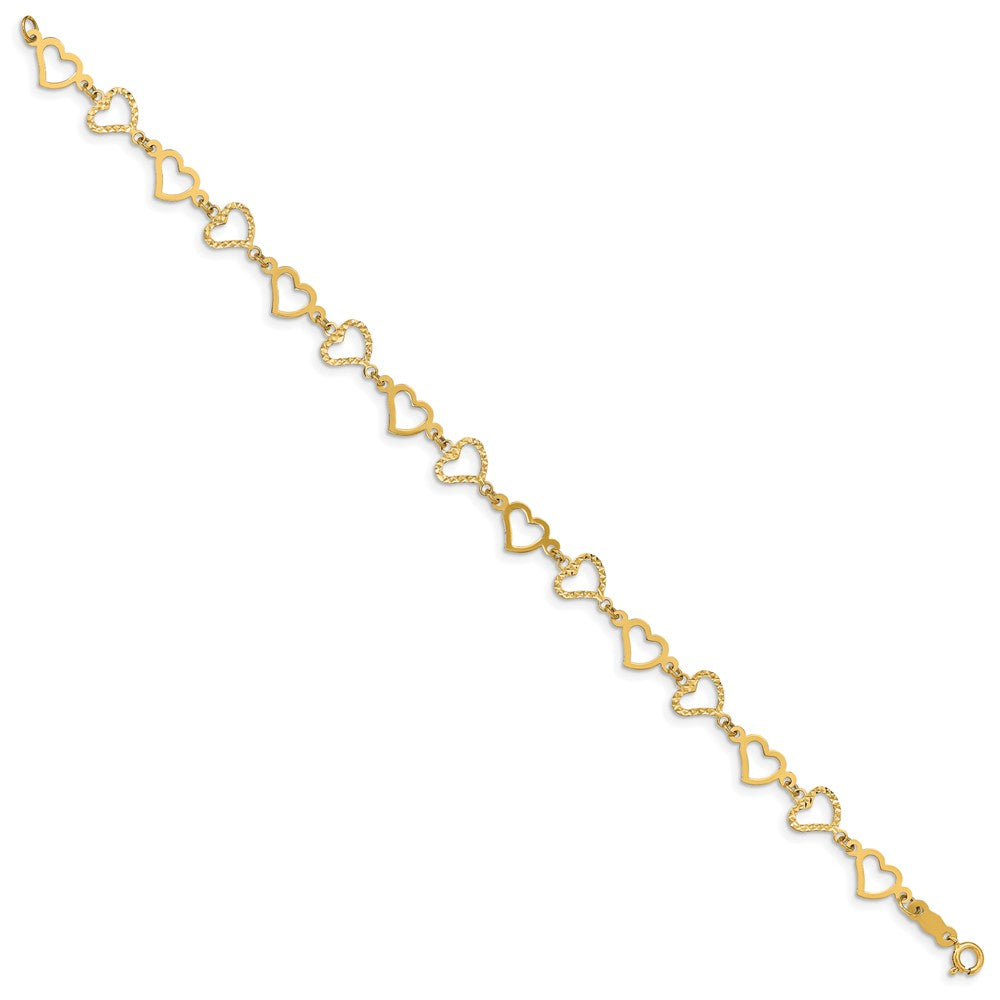7.25 Zoll 14K Flach Diamantiert Offen Herzen Armband