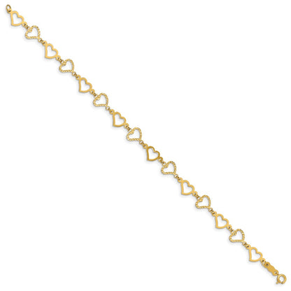 7.25 Zoll 14K Flach Diamantiert Offen Herzen Armband