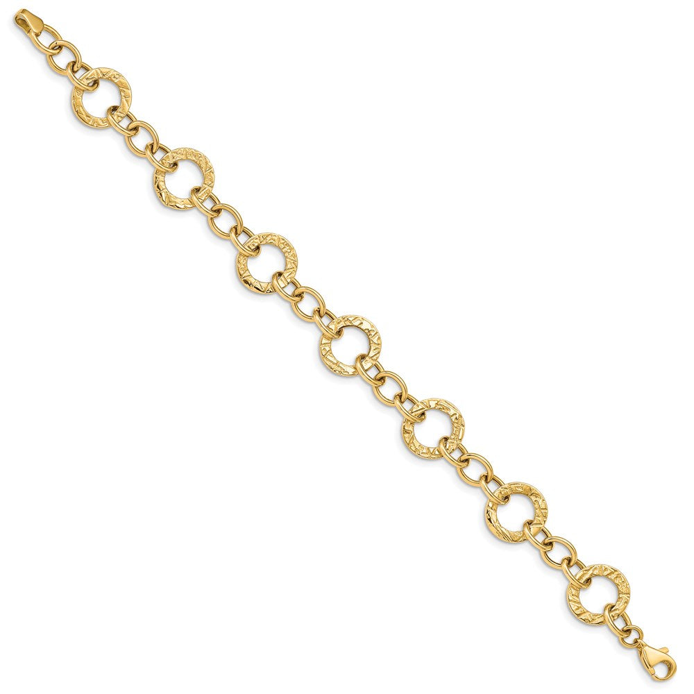 14K Gelbgold Poliert und Strukturiert Fantasieglieder Gliederarmband