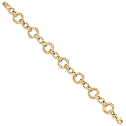14K Gelbgold Poliert und Strukturiert Fantasieglieder Gliederarmband