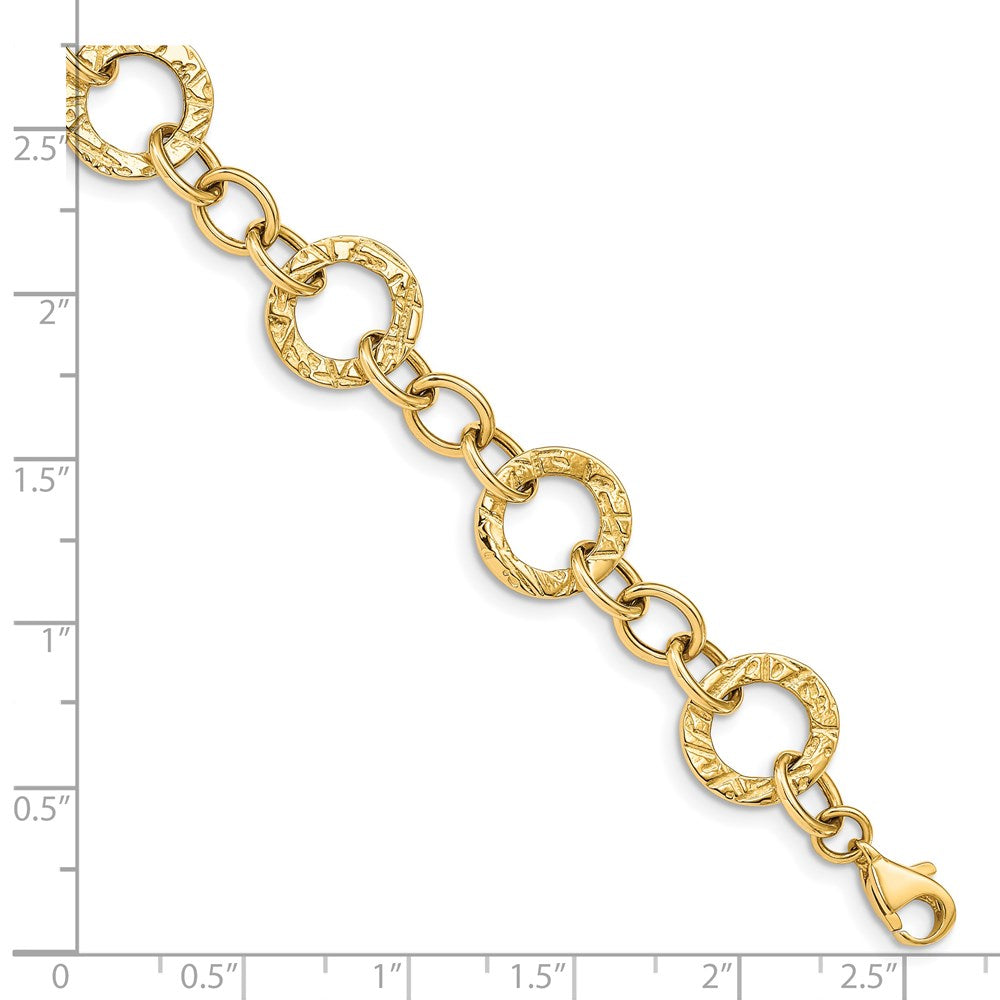 14K Gelbgold Poliert und Strukturiert Fantasieglieder Gliederarmband