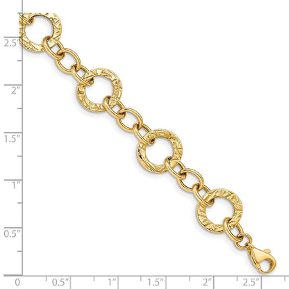 14K Gelbgold Poliert und Strukturiert Fantasieglieder Gliederarmband