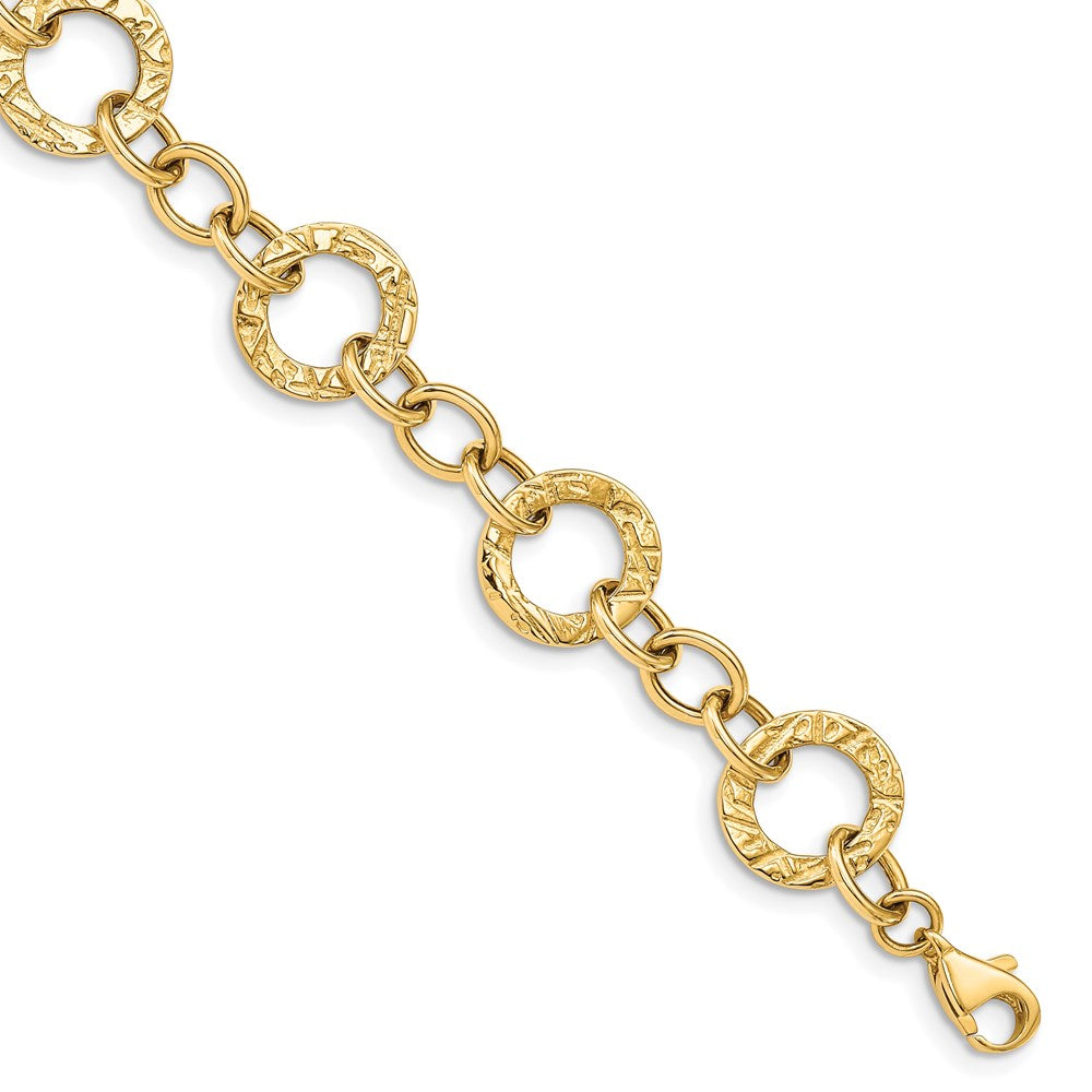 14K Gelbgold Poliert und Strukturiert Fantasieglieder Gliederarmband