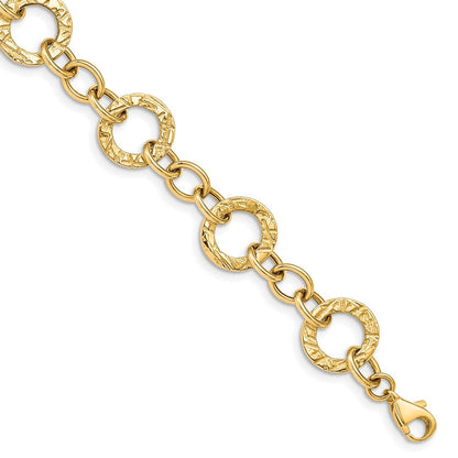 14K Gelbgold Poliert und Strukturiert Fantasieglieder Gliederarmband