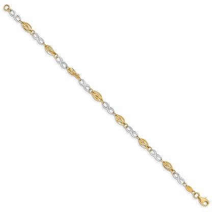 7.5 Zoll 14K Bicolor Poliert Unendlichkeit Symbol 7.5 Zoll Armband