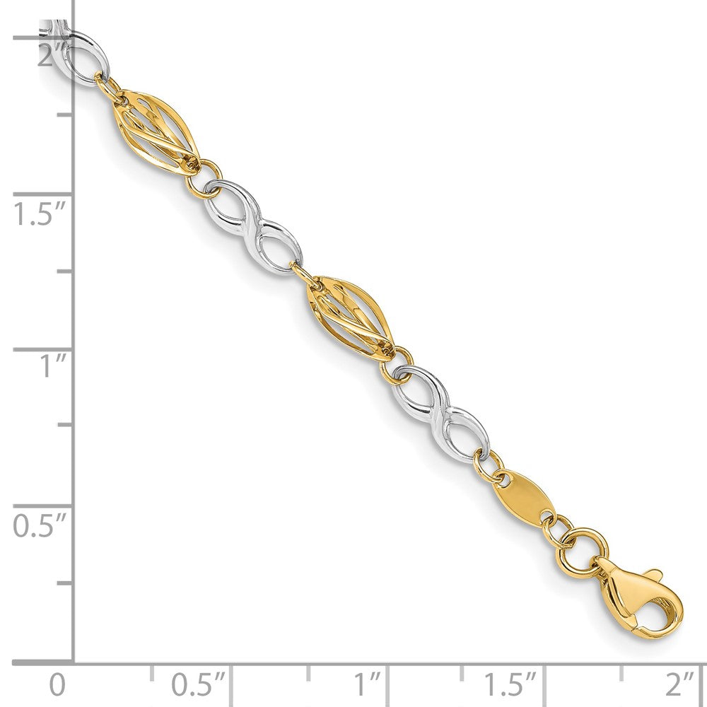 7.5 Zoll 14K Bicolor Poliert Unendlichkeit Symbol 7.5 Zoll Armband