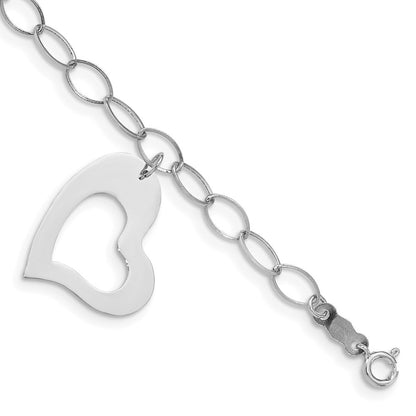 7.25 Zoll 14K Weißgold Poliert Hängend Herz Armband