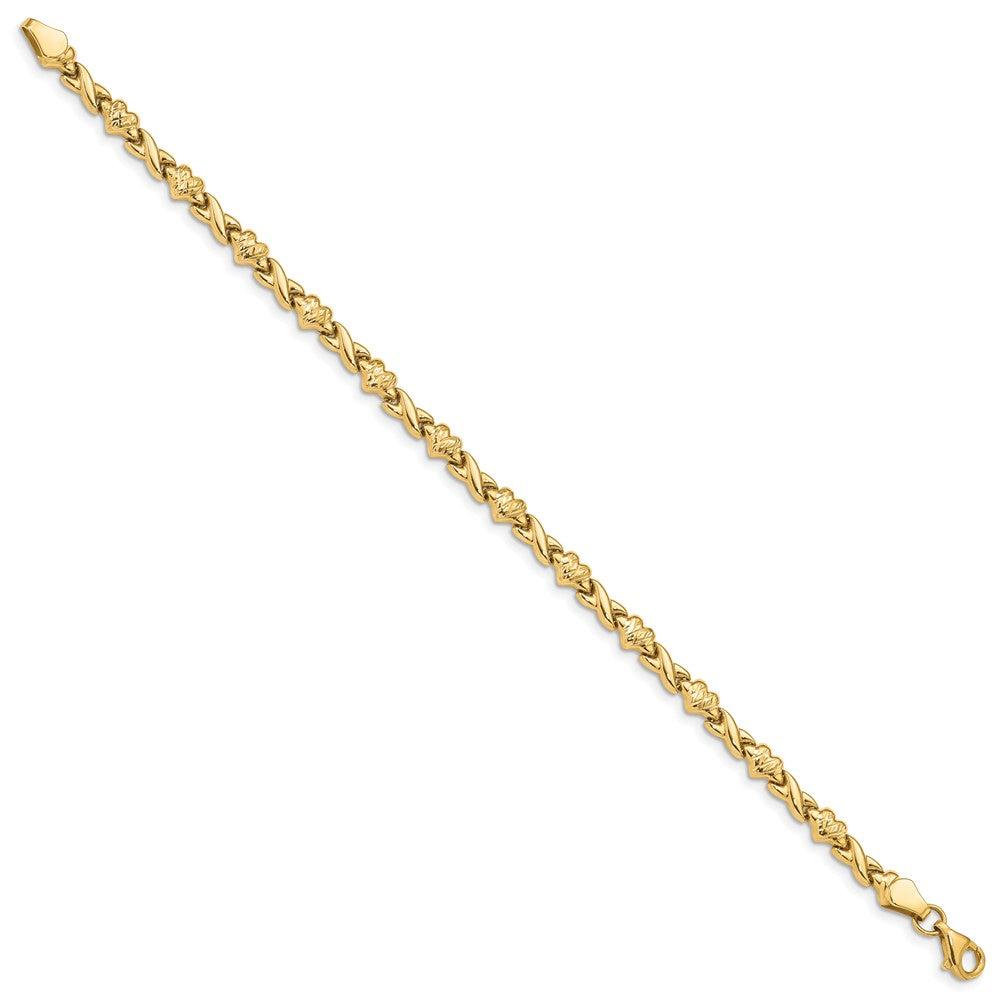 7 Zoll 14K Poliert Diamantiert Herz 7 Zoll Armband