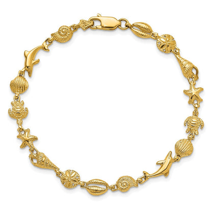 7.25 Zoll 14K Gold Poliert und Strukturiert Meer Leben Armband