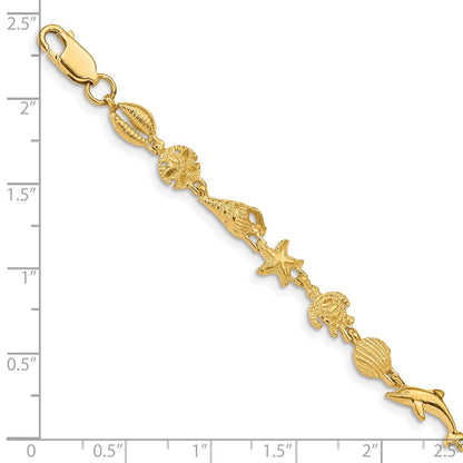 7.25 Zoll 14K Gold Poliert und Strukturiert Meer Leben Armband